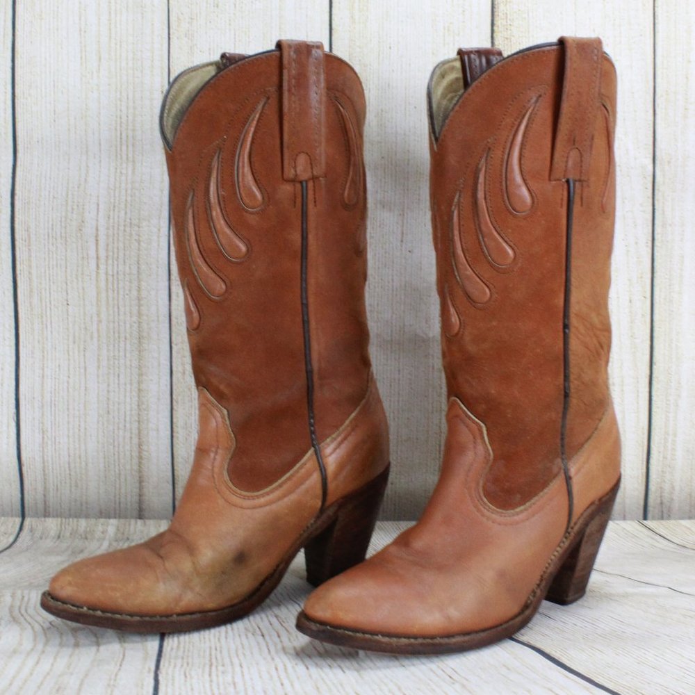 VTG! FRYE Rodeo Western Cowgirl Heeled Boots Sz 7 - Picture 3 of 9